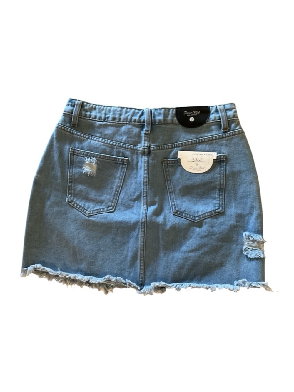 Denim Blvd Los Angeles Med Wash Distressed Denim Mini Skirt Size Medium NWT - Picture 3 of 12